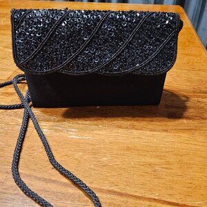 Vintage Black Sequined Cocktail Purse 80s